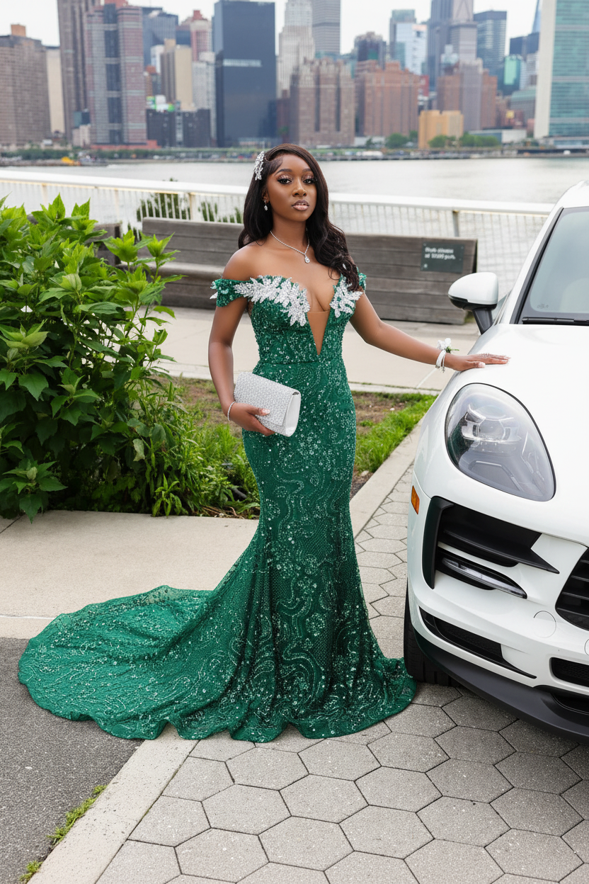 Emerald Green - Beaded Mermaid Gown