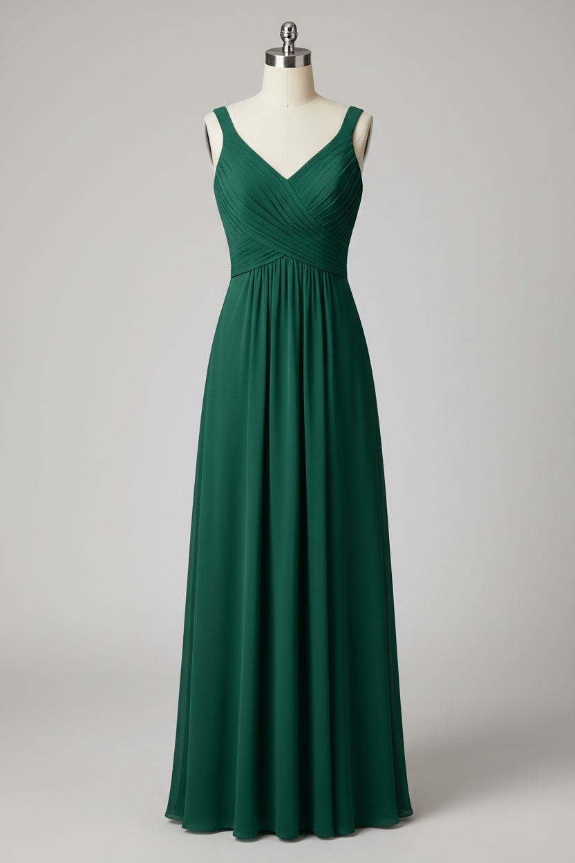 Dusty Rose Chiffon Pleated V-Neck A-Line Bridesmaid Dress - 20 Colors Available BMBRIDE