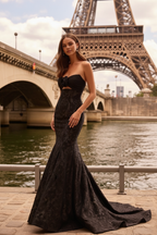 Customer wearing black lace mermaid evening gown