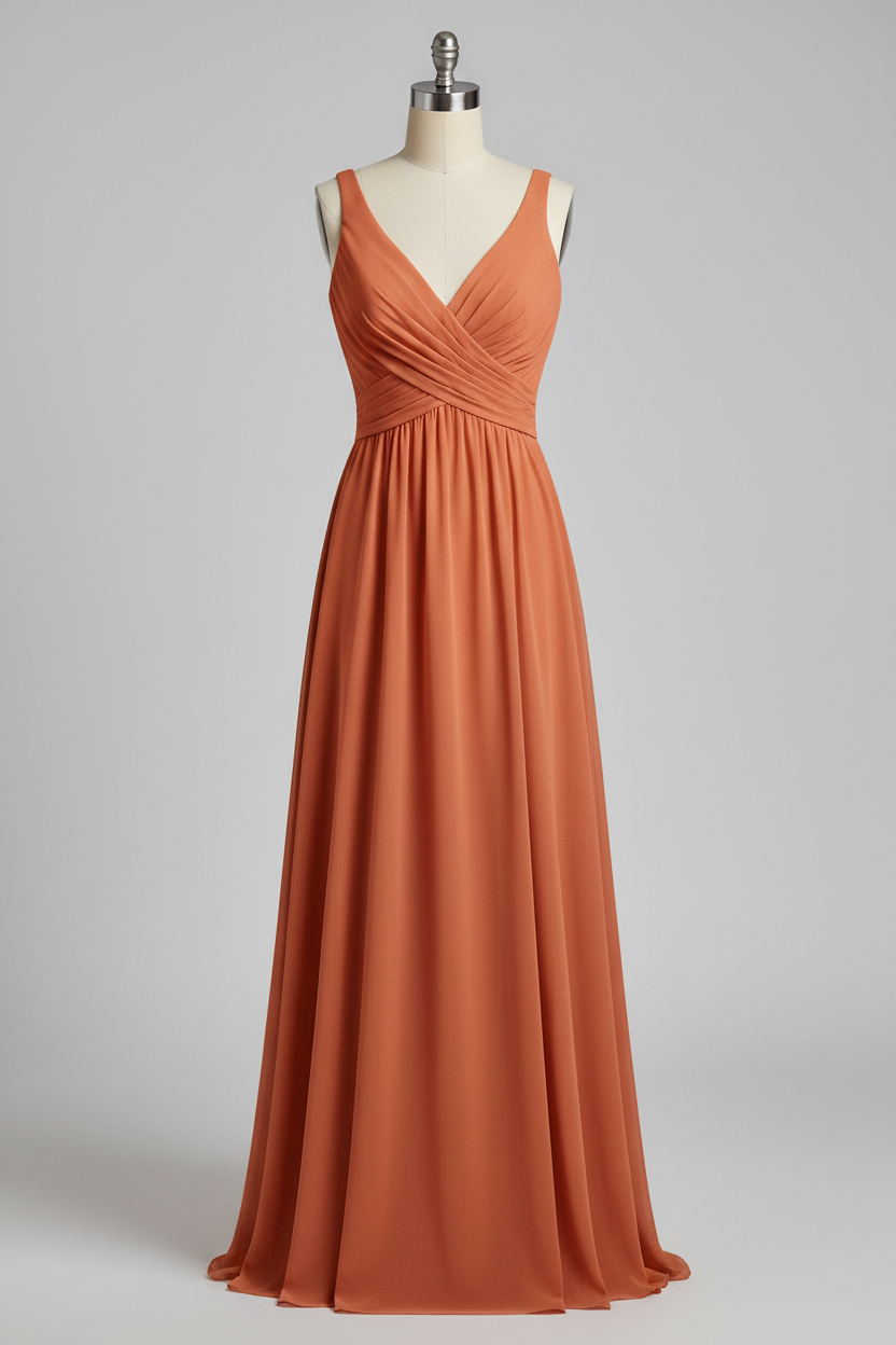 Dusty Rose Chiffon Pleated V-Neck A-Line Bridesmaid Dress - 20 Colors Available BMBRIDE