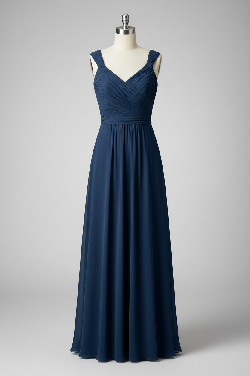 Dusty Rose Chiffon Pleated V-Neck A-Line Bridesmaid Dress - 20 Colors Available BMBRIDE