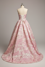 Pink floral embroidered ball gown - corset back view