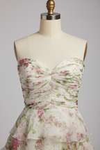 White floral print prom dress - bodice detail