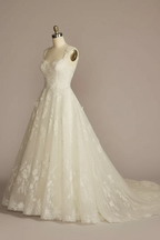 White lace strap A-line ball gown wedding dress - side view