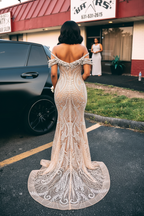 Gilded Dreams Champagne Mermaid Gown - Back View
