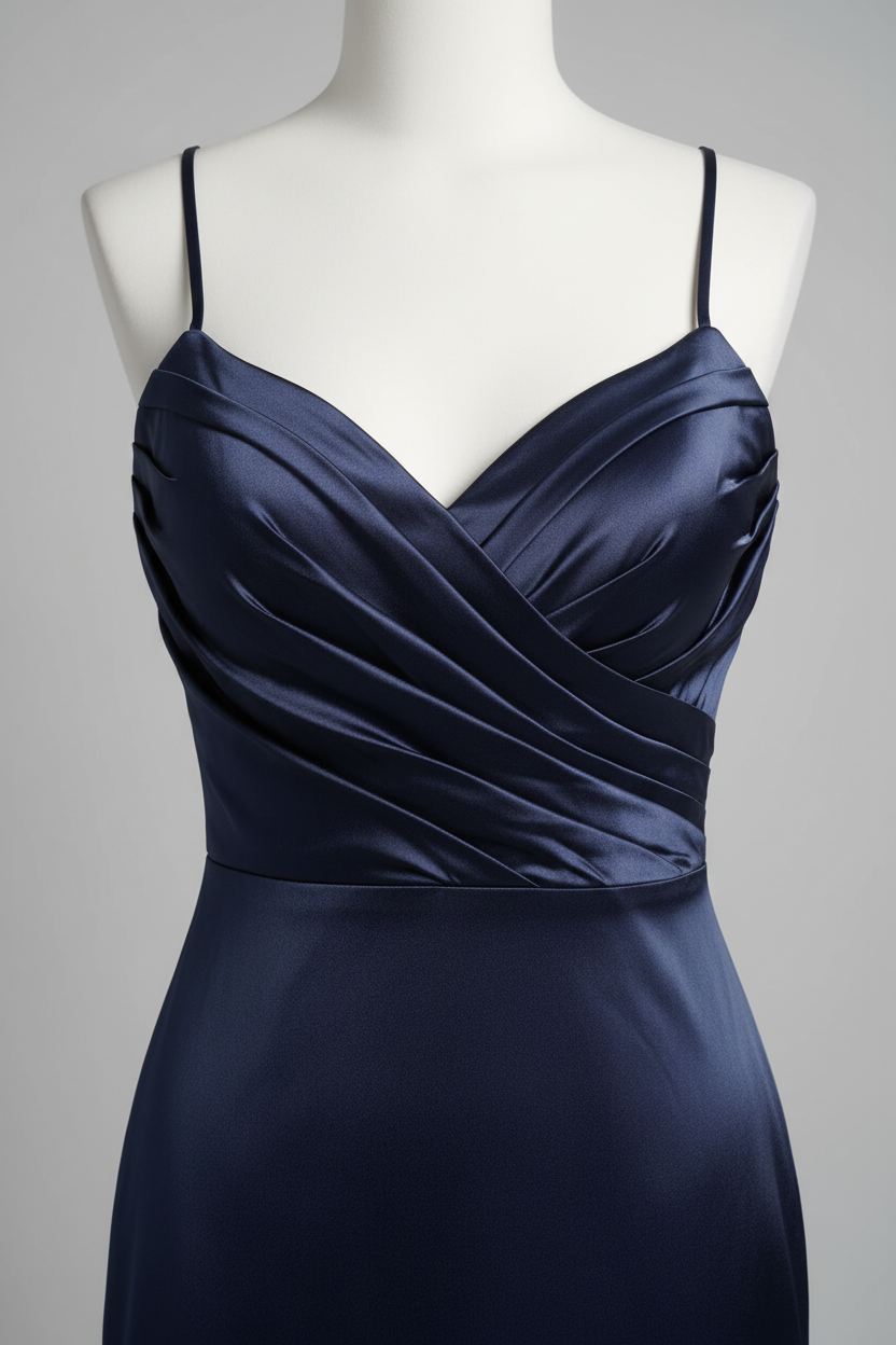 Navy Blue Satin Sweetheart Crisscross High Slit A-Line Bridesmaid Dress with Pockets - 12 Colors BMBRIDE
