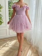 Lovely Lilac Corset Strapless Short Tulle Homecoming Dress BM bride