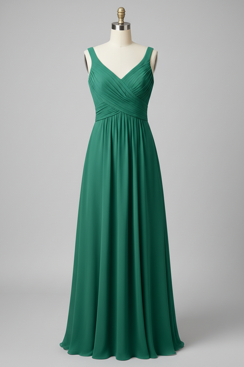 Dusty Rose Chiffon Pleated V-Neck A-Line Bridesmaid Dress - 20 Colors Available BMBRIDE