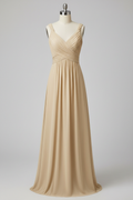 Dusty Rose Chiffon Pleated V-Neck A-Line Bridesmaid Dress - 20 Colors Available BMBRIDE