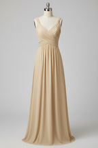 Dusty Rose Chiffon Pleated V-Neck A-Line Bridesmaid Dress - 20 Colors Available BMBRIDE