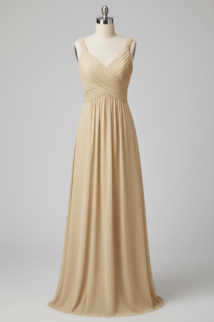 Dusty Rose Chiffon Pleated V-Neck A-Line Bridesmaid Dress - 20 Colors Available BMBRIDE
