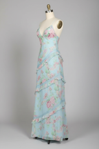 Light blue floral print prom dress - side view