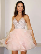 Amelia |A Line V Neck Tulle Homecoming Dress BM bride