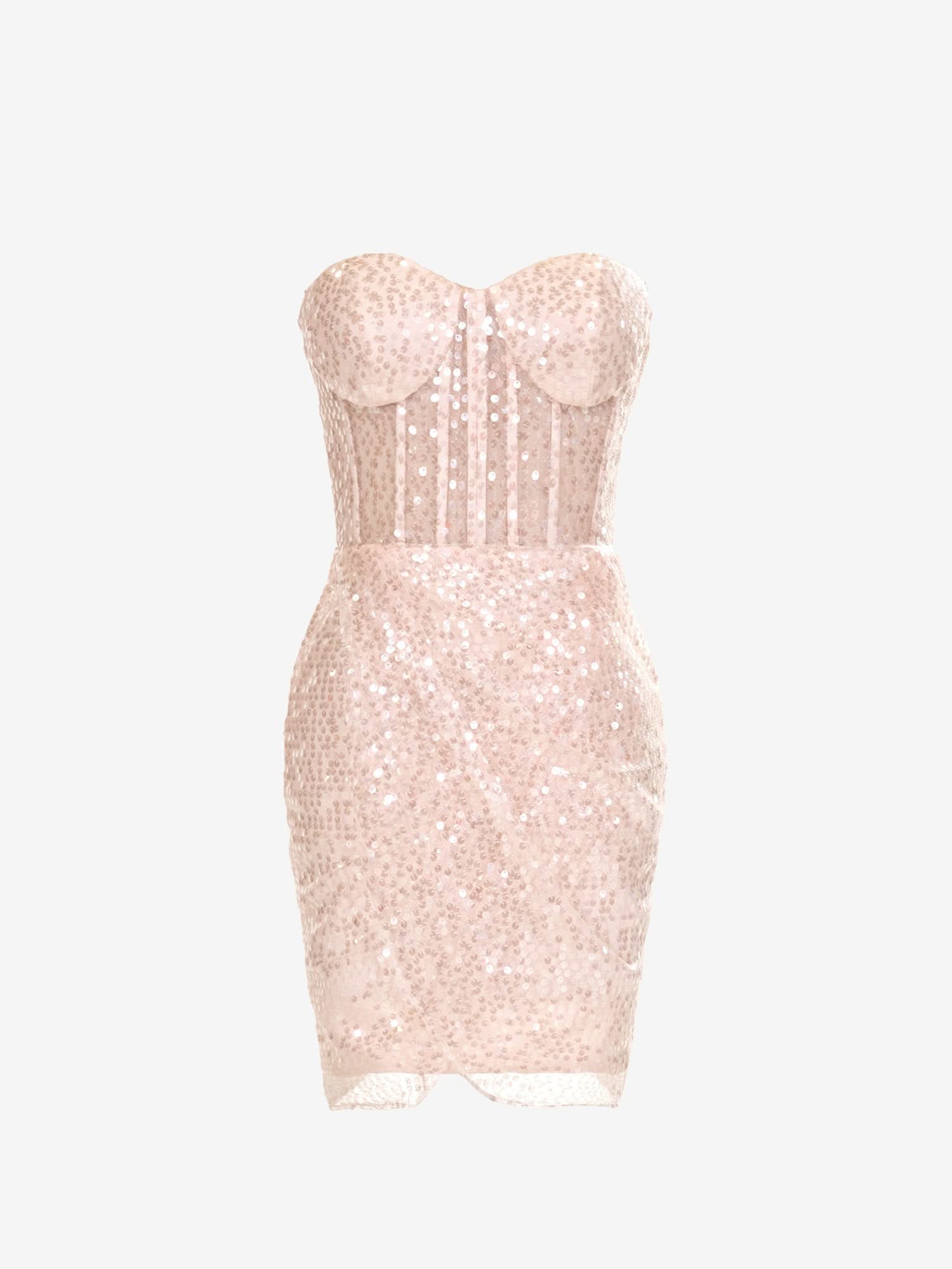 Captivating Champagne Sweetheart Sheath Sequined Dress BM bride