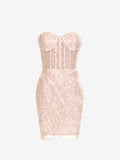 Captivating Champagne Sweetheart Sheath Sequined Dress BM bride