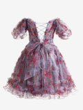 Graceful Light Purple A Line Off the Shoulder Floral Printed Homecoming Dress BM bride