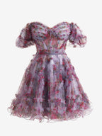 Flirty A-Line Floral Printed Off-the-Shoulder Dress for a Fun Homecoming BM bride