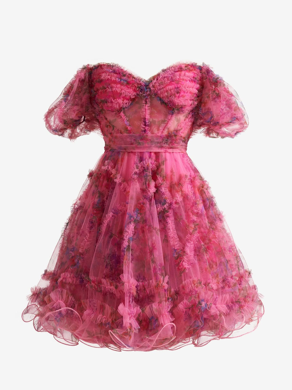 Delightful Pink A-Line Off-the-Shoulder Floral Printed Homecoming Dress BM bride