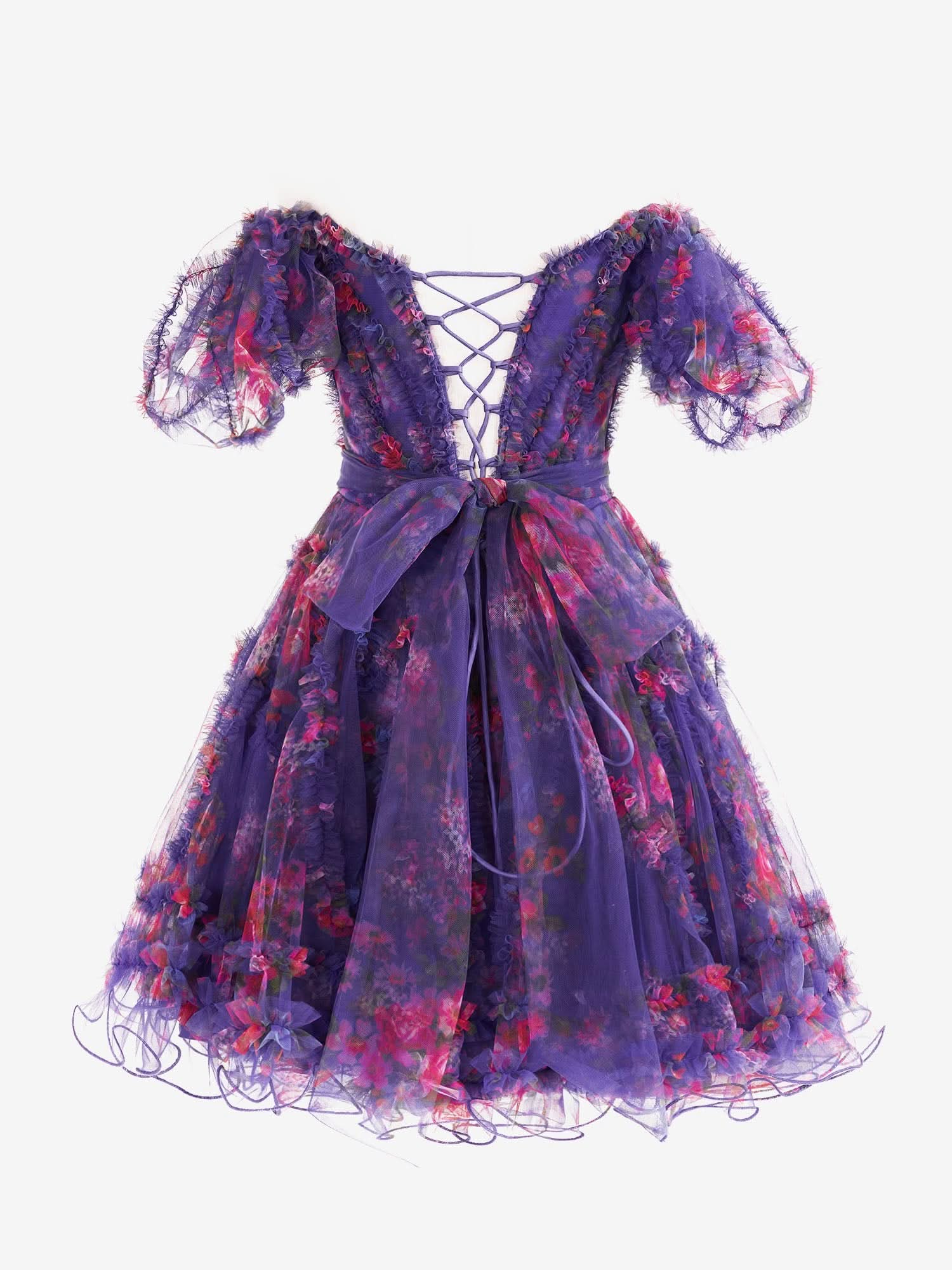 Ivana | Purple A Line Off the Shoulder Floral Printed Homecoming Dress BM bride