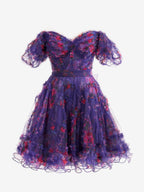 Ivana | Purple A Line Off the Shoulder Floral Printed Homecoming Dress BM bride