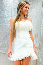 Chic Ivory Sweetheart Strapless Sheath Short Homecoming Dress with Ruffles BM bride