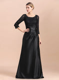 Jewel 3/4 Sleeves Satin Lace Ruffles Floor-Length Dress BMbride
