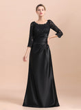 Jewel 3/4 Sleeves Satin Lace Ruffles Floor-Length Dress BMbride