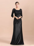 Jewel 3/4 Sleeves Satin Lace Ruffles Floor-Length Dress BMbride