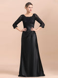 Jewel 3/4 Sleeves Satin Lace Ruffles Floor-Length Dress BMbride