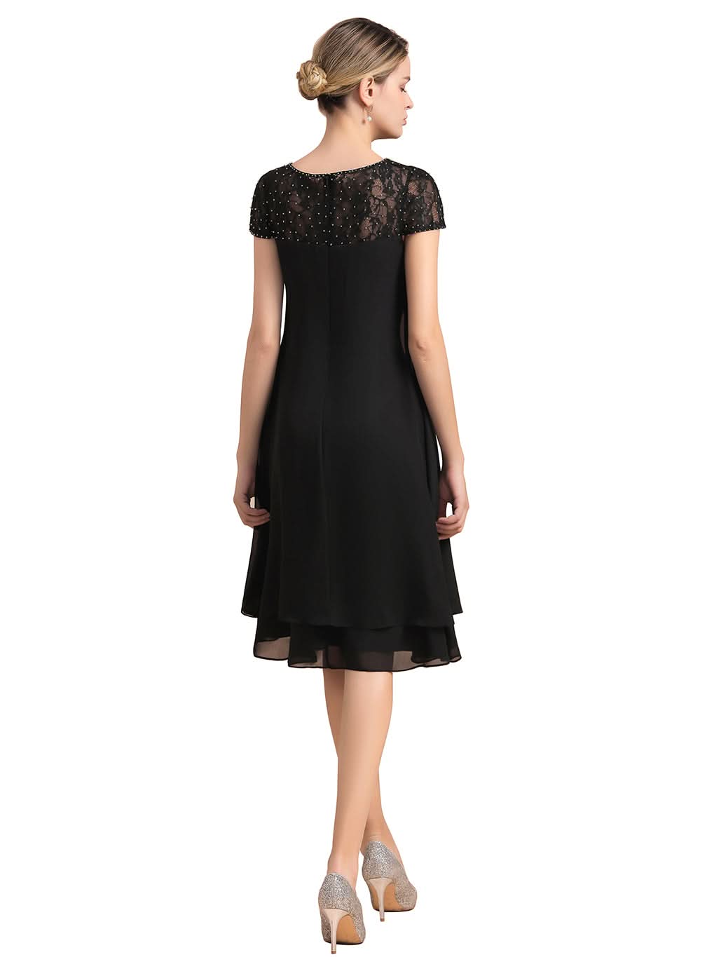 Jewel Cap Sleeves Chiffon Tea-Length Dress BMbride