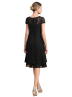 Jewel Cap Sleeves Chiffon Tea-Length Dress BMbride