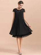 Jewel Cap Sleeves Chiffon Tea-Length Dress BMbride