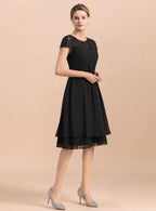 Jewel Cap Sleeves Chiffon Tea-Length Dress BMbride