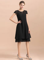 Jewel Cap Sleeves Chiffon Tea-Length Dress BMbride