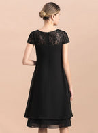 Jewel Cap Sleeves Chiffon Tea-Length Dress BMbride
