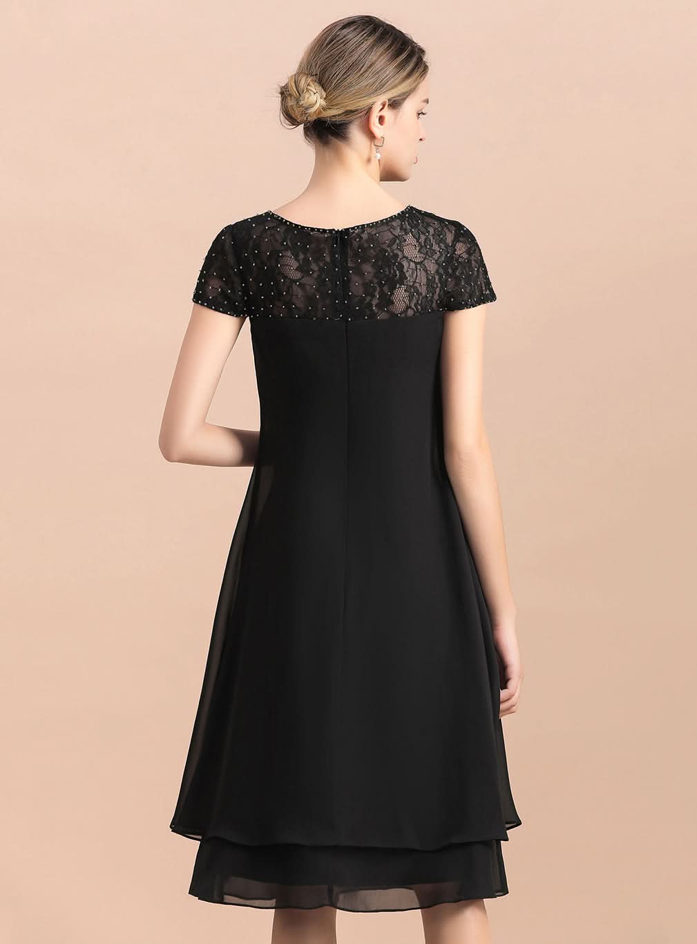 Jewel Cap Sleeves Chiffon Tea-Length Dress BMbride