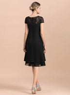 Jewel Cap Sleeves Chiffon Tea-Length Dress BMbride