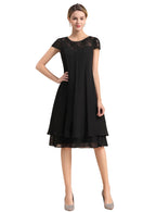 Jewel Cap Sleeves Chiffon Tea-Length Dress BMbride