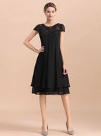 Jewel Cap Sleeves Chiffon Tea-Length Dress BMbride