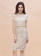 Jewel Short Sleeves Tulle Lace Knee-Length Dress BMbride
