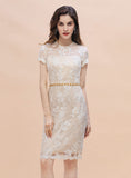 Jewel Short Sleeves Tulle Lace Knee-Length Dress BMbride
