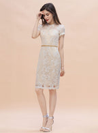 Jewel Short Sleeves Tulle Lace Knee-Length Dress BMbride