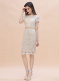 Jewel Short Sleeves Tulle Lace Knee-Length Dress BMbride