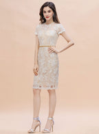 Jewel Short Sleeves Tulle Lace Knee-Length Dress BMbride