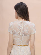 Jewel Short Sleeves Tulle Lace Knee-Length Dress BMbride