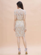 Jewel Short Sleeves Tulle Lace Knee-Length Dress BMbride