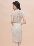 Jewel Short Sleeves Tulle Lace Knee-Length Dress BMbride