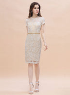 Jewel Short Sleeves Tulle Lace Knee-Length Dress BMbride
