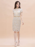 Jewel Short Sleeves Tulle Lace Knee-Length Dress BMbride