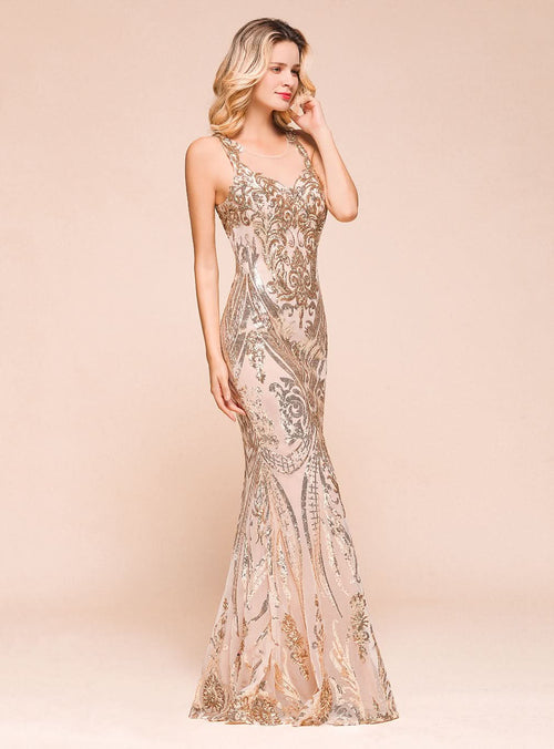 Jewel Sleeveless Sequins Mermaid Floor-Length Dress BMbride